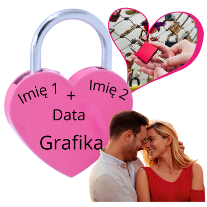 Kłódka w kształcie serca z grawerem na most + WŁASNY GRAWER