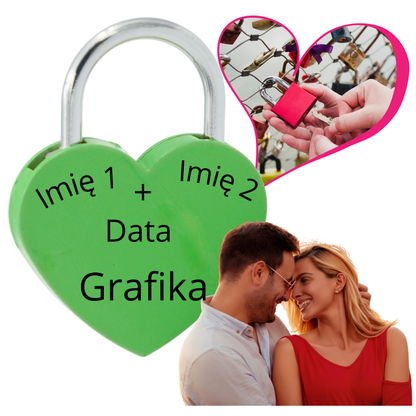 Kłódka w kształcie serca z grawerem na most + WŁASNY GRAWER